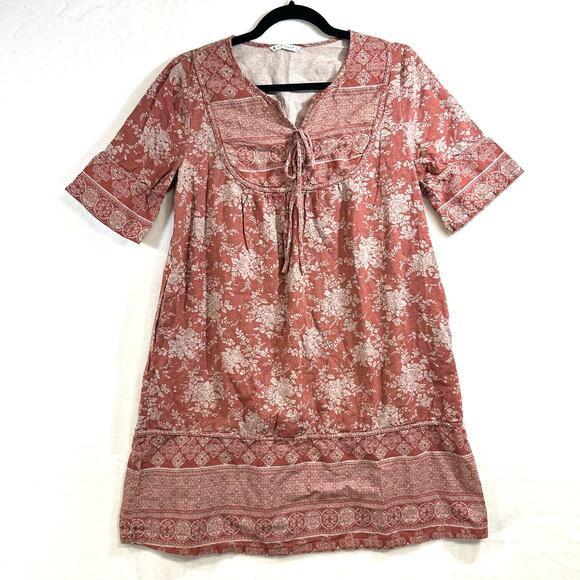 To‎ Youmi Pink Floral Dress Midi Smocked Printed Boho Tassel Spring Patterned - Picture 1 of 11